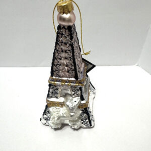 Gold Glitter Eiffel Tower Christmas Ornament Paris Blown Glass Robert Stanley